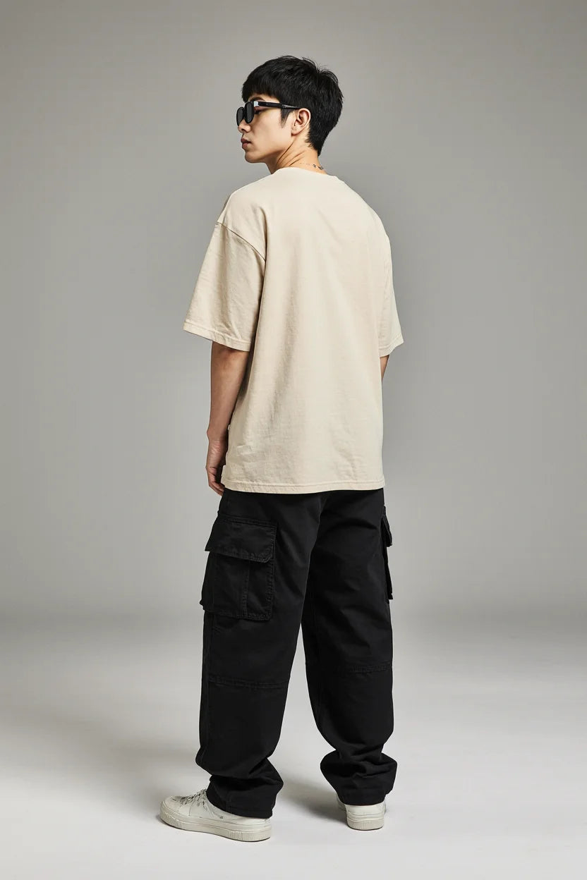 SAND BEIGE PREMIUM OVERSIZED TEE — DEVECI ESSENTIALS