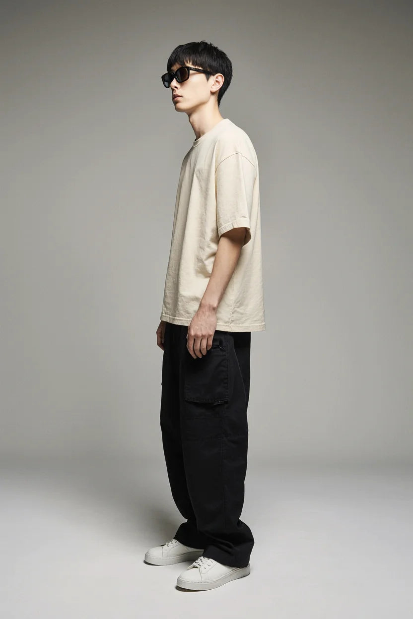 SAND BEIGE PREMIUM OVERSIZED TEE — DEVECI ESSENTIALS