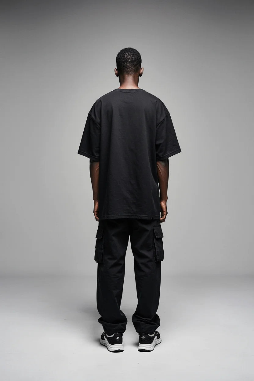JET BLACK PREMIUM OVERSIZED TEE — DEVECI ESSENTIALS
