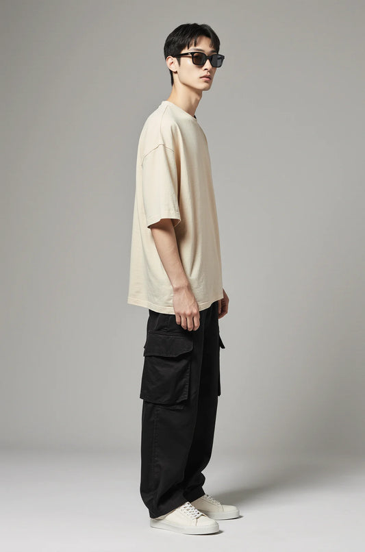 SAND BEIGE PREMIUM OVERSIZED TEE — DEVECI ESSENTIALS