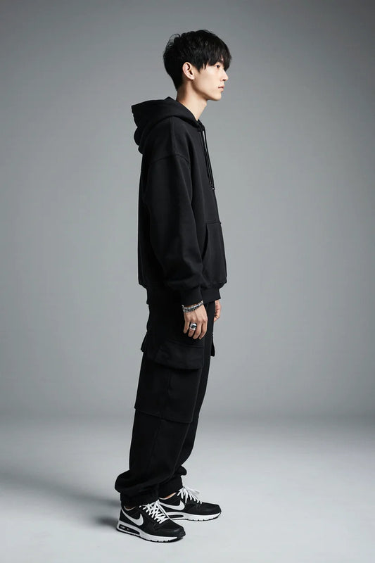 BLACK PREMIUM OVERSIZED HOODIE — DEVECI ESSENTIALS